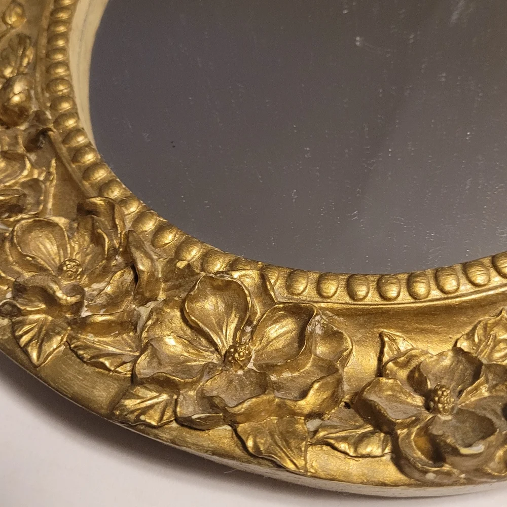 Vintage solid mirror, wall mirror, dogwood, oval wall mirror, ornate mirror